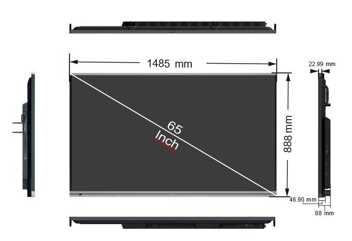 Monitor interaktywny Avtek TS 8.1 Easy 65 cali - wymiary zewnętrzne