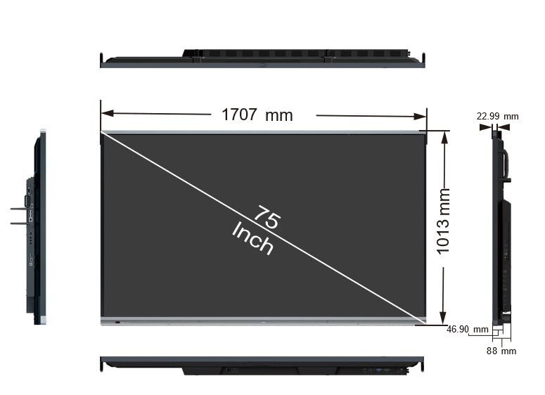 Monitor interaktywny Avtek TS 8.1 Easy 75 cali - wymiary zewnętrzne