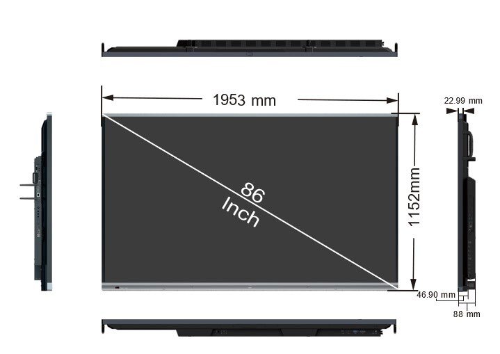 Monitor interaktywny Avtek TS 8.1 Easy 86 cali - wymiary zewnętrzne