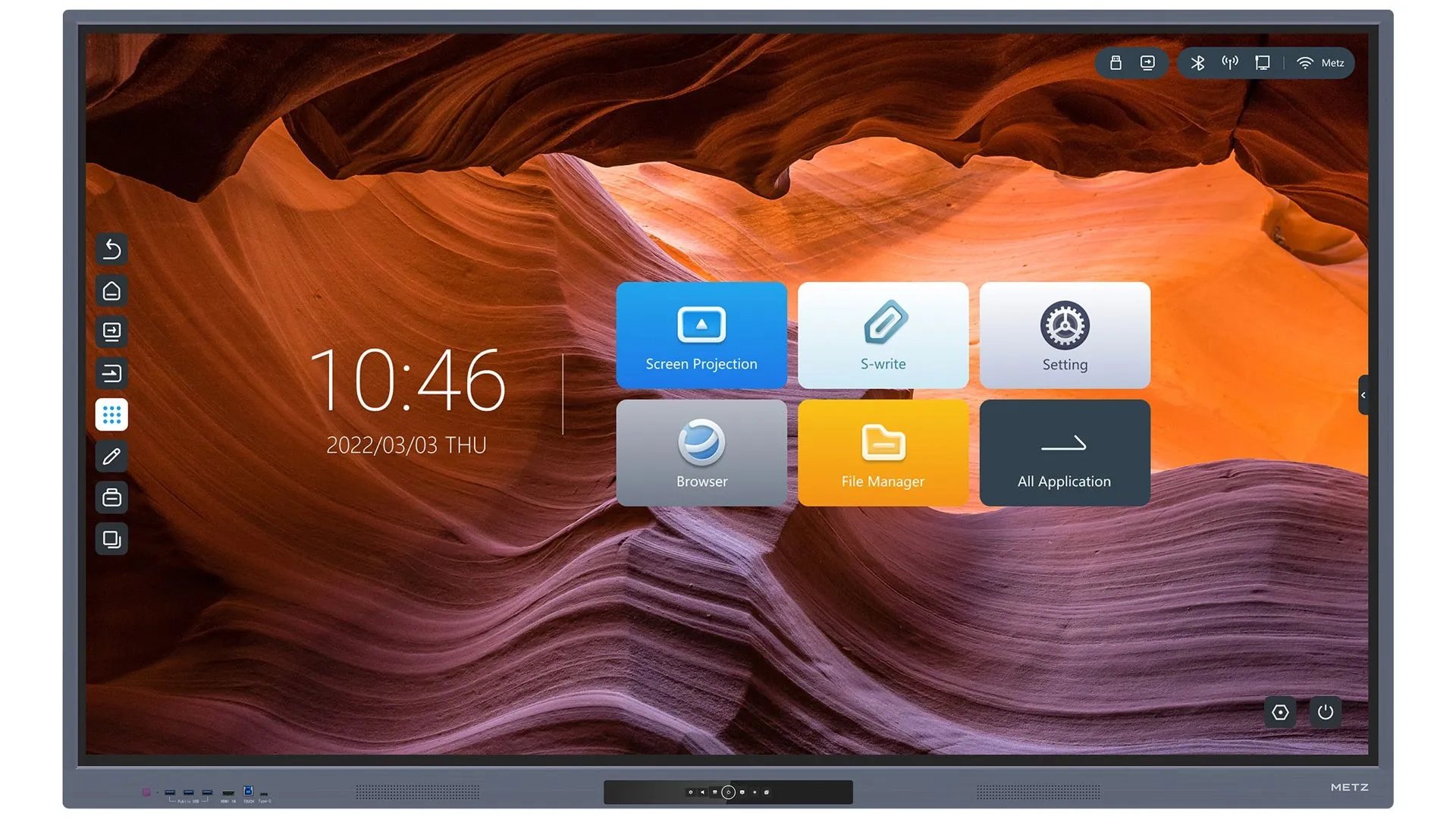 Monitor interaktywny METZ 86HD1 86 cali - przód z interfejsem Android