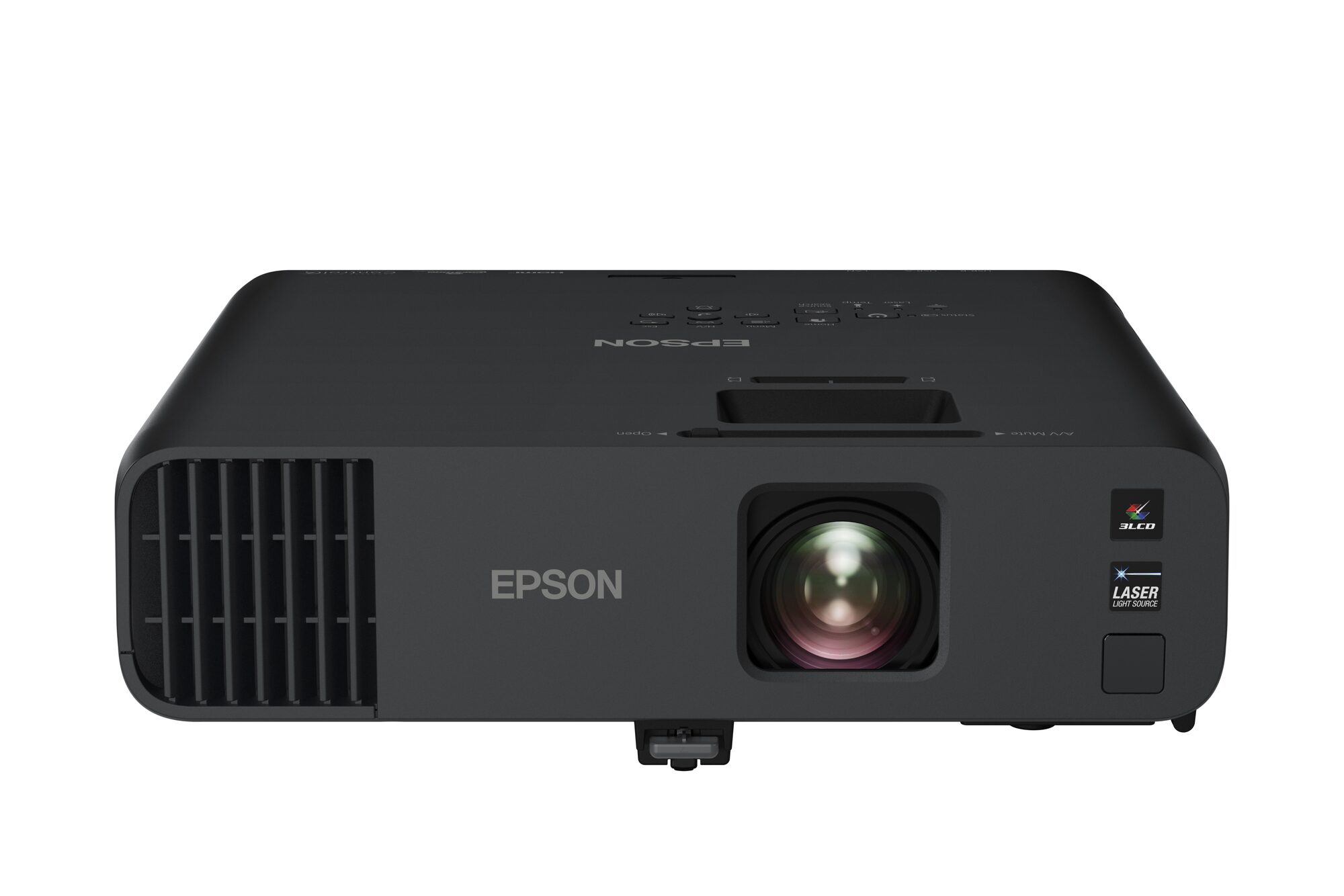Projektor Epson EB-L265F w czarnej obudowie pod kątem z prawej strony