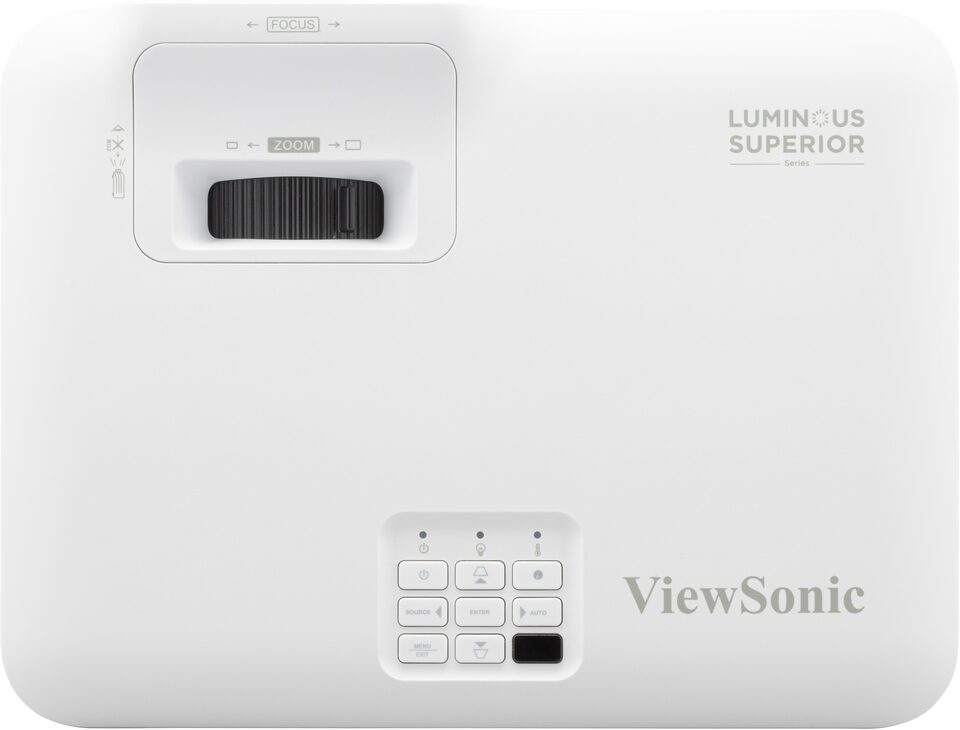 Panel sterowania i pierścień zoomu na górze projektora ViewSonic LS741HD