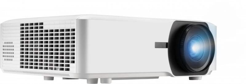 Projektor ViewSonic LS920WU z profilu ze świecącym obiektywem