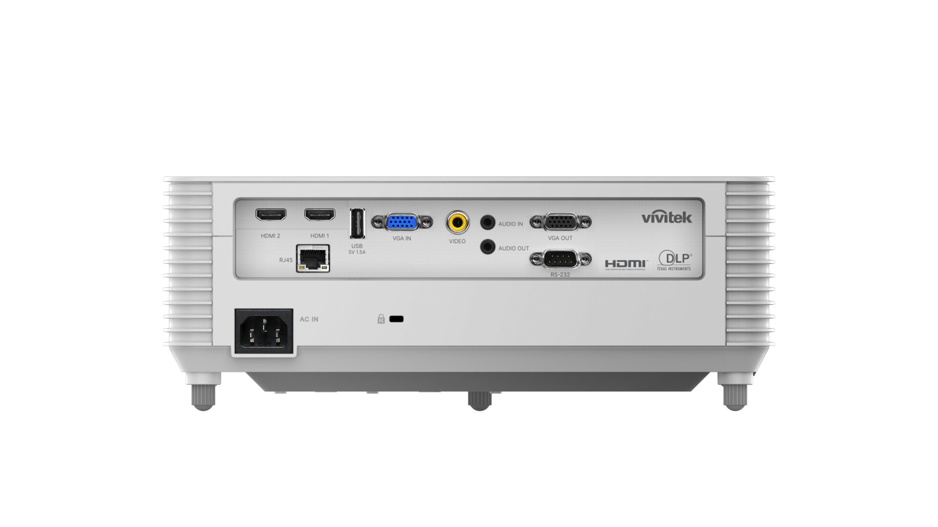 Złącza projektora Vivitek DH382: HDMI, VGA, USB, RS-232, RJ-45