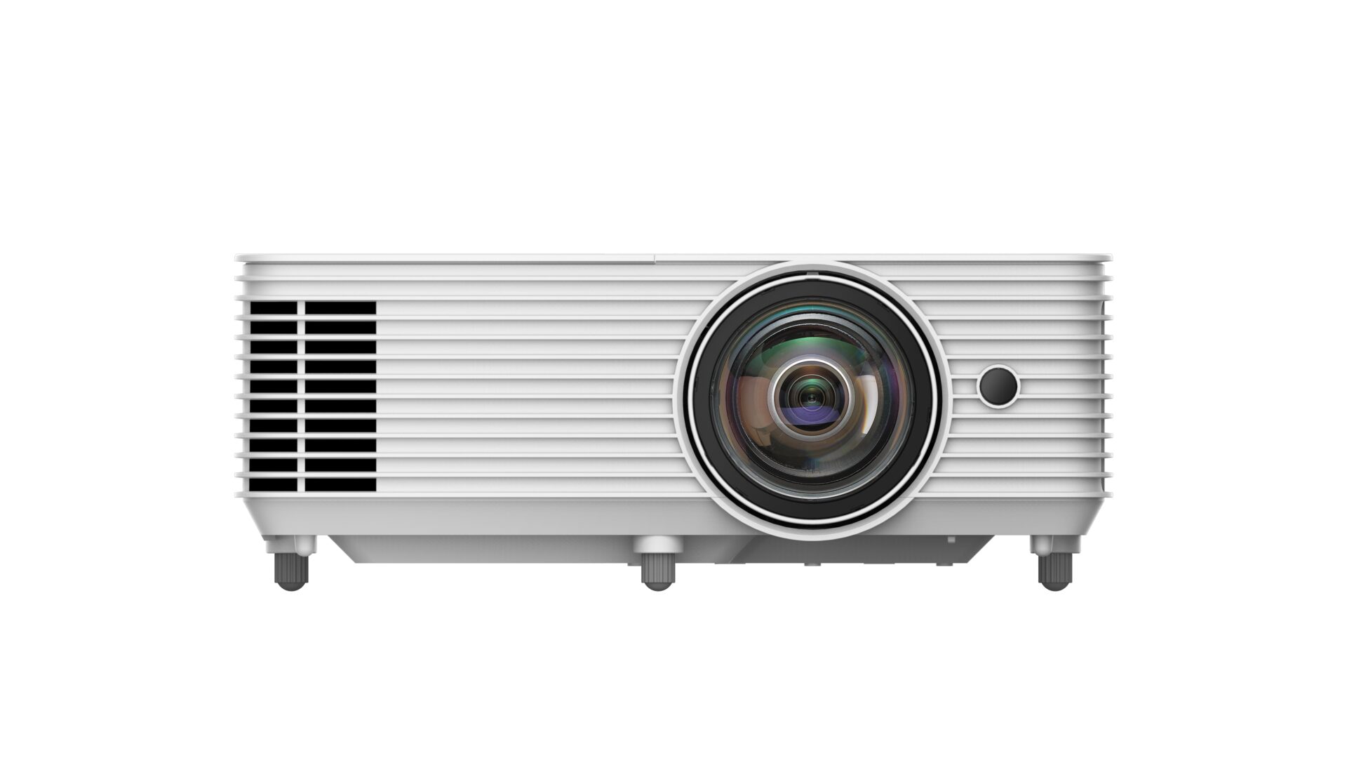 Projektor Vivitek DX335ST-EDU z profilu z obiektywem krótkoogniskowym
