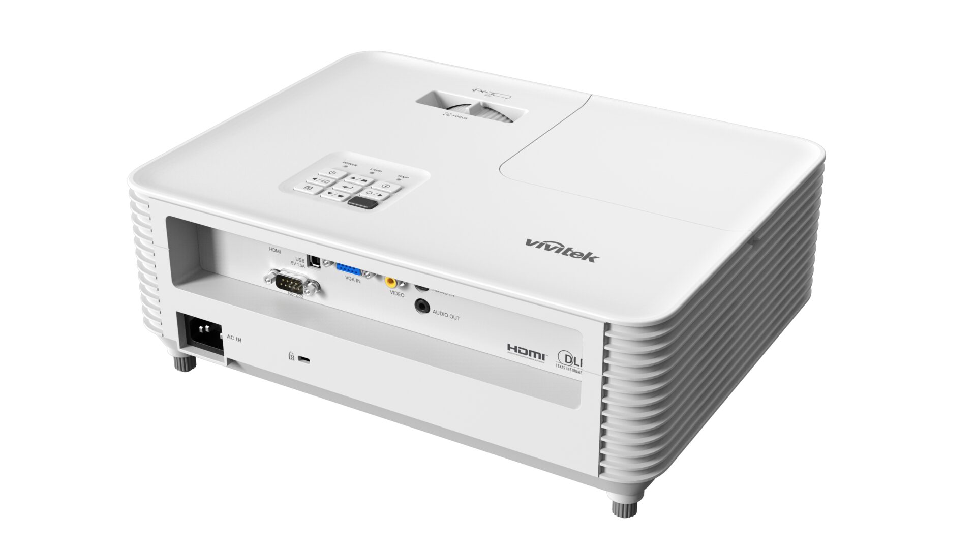 Złącza projektora Vivitek DX335ST-EDU: HDMI, VGA, USB, RS-232