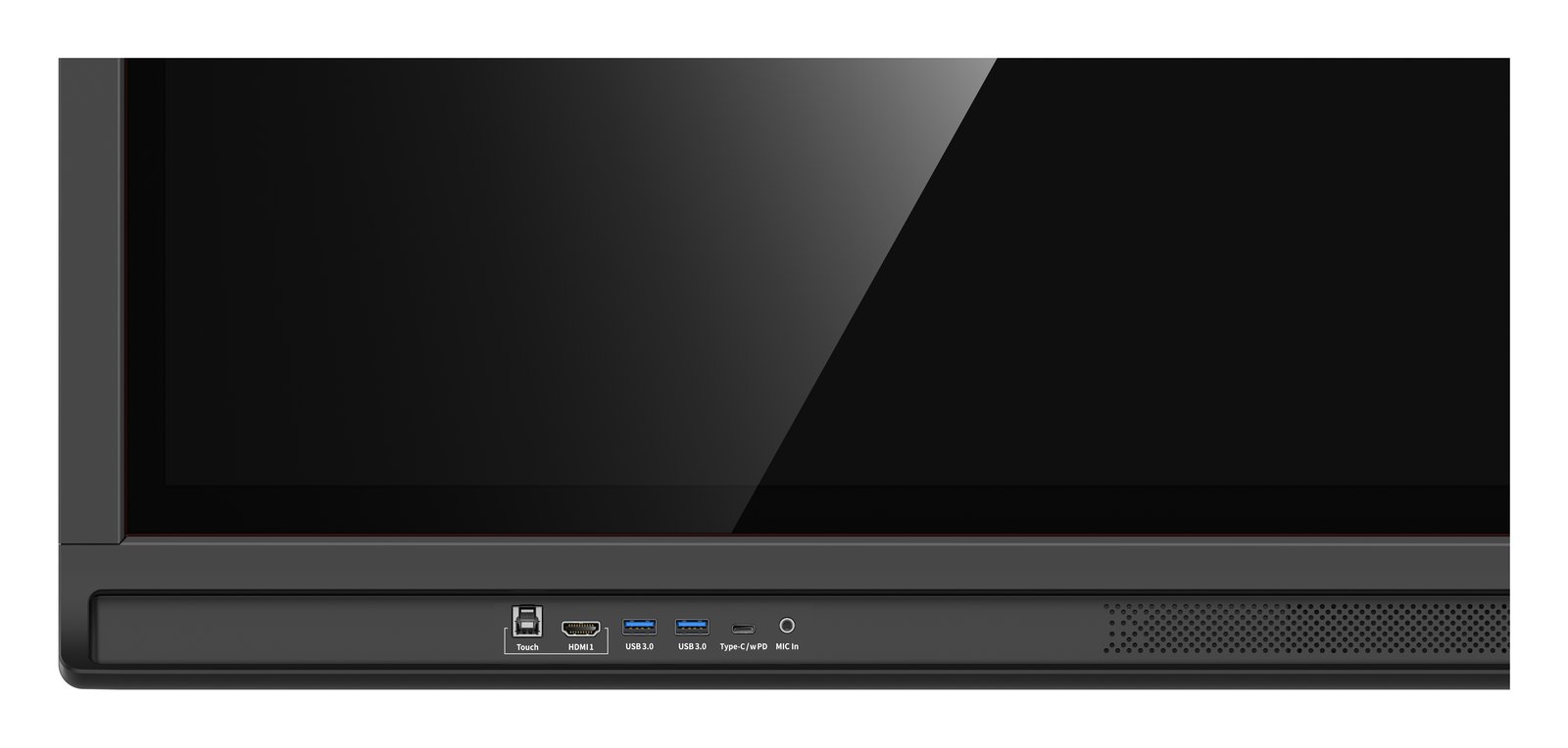 Złącza z przodu monitora interaktywnego Newline ELARA PRO TT-8623QCA+: USB-C, HDMI i USB