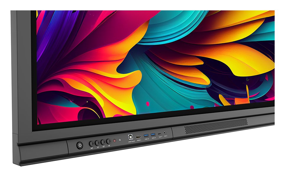 Przyciski i złącza z przodu monitora interaktywnego Newline TT-6523C