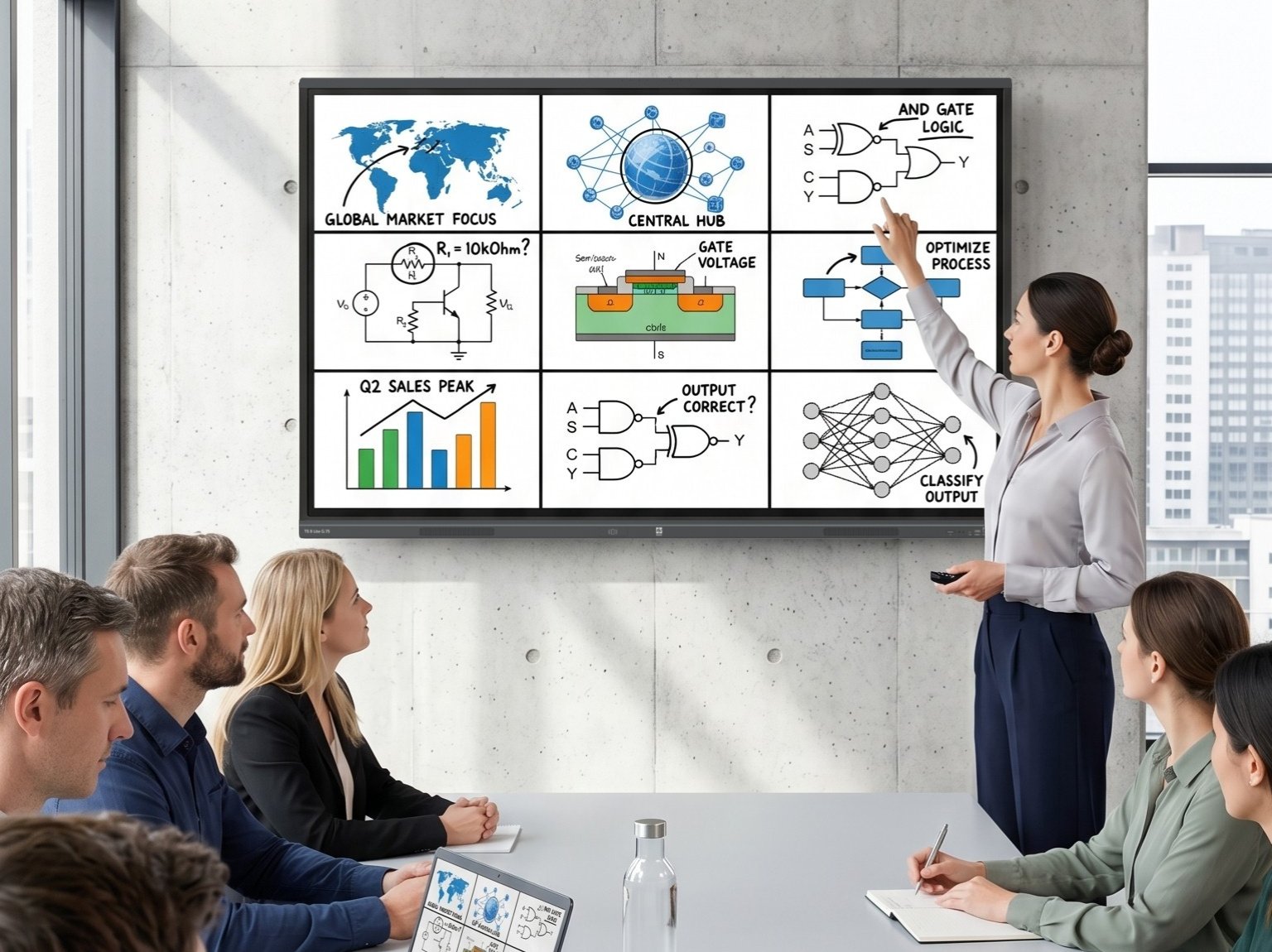 Monitor interaktywny Avtek TS 9 Lite G 86 - obraz z kilku urządzeń na ekranie podczas spotkania
