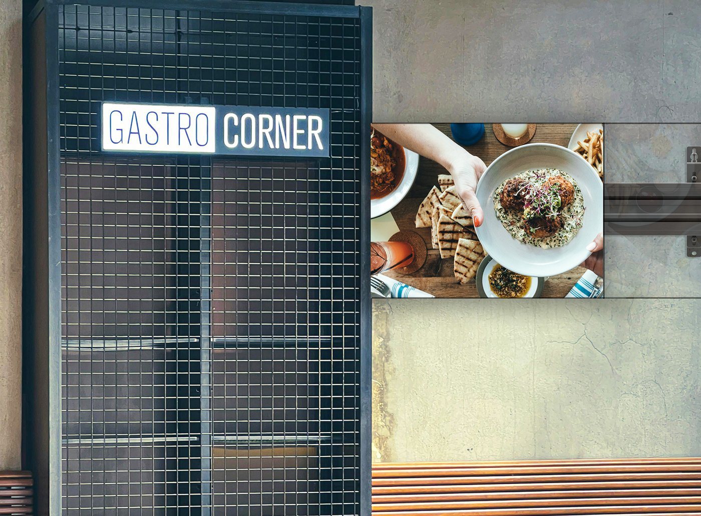 Monitor z menu na systemie EDBAK menu board w lokalu gastronomicznym