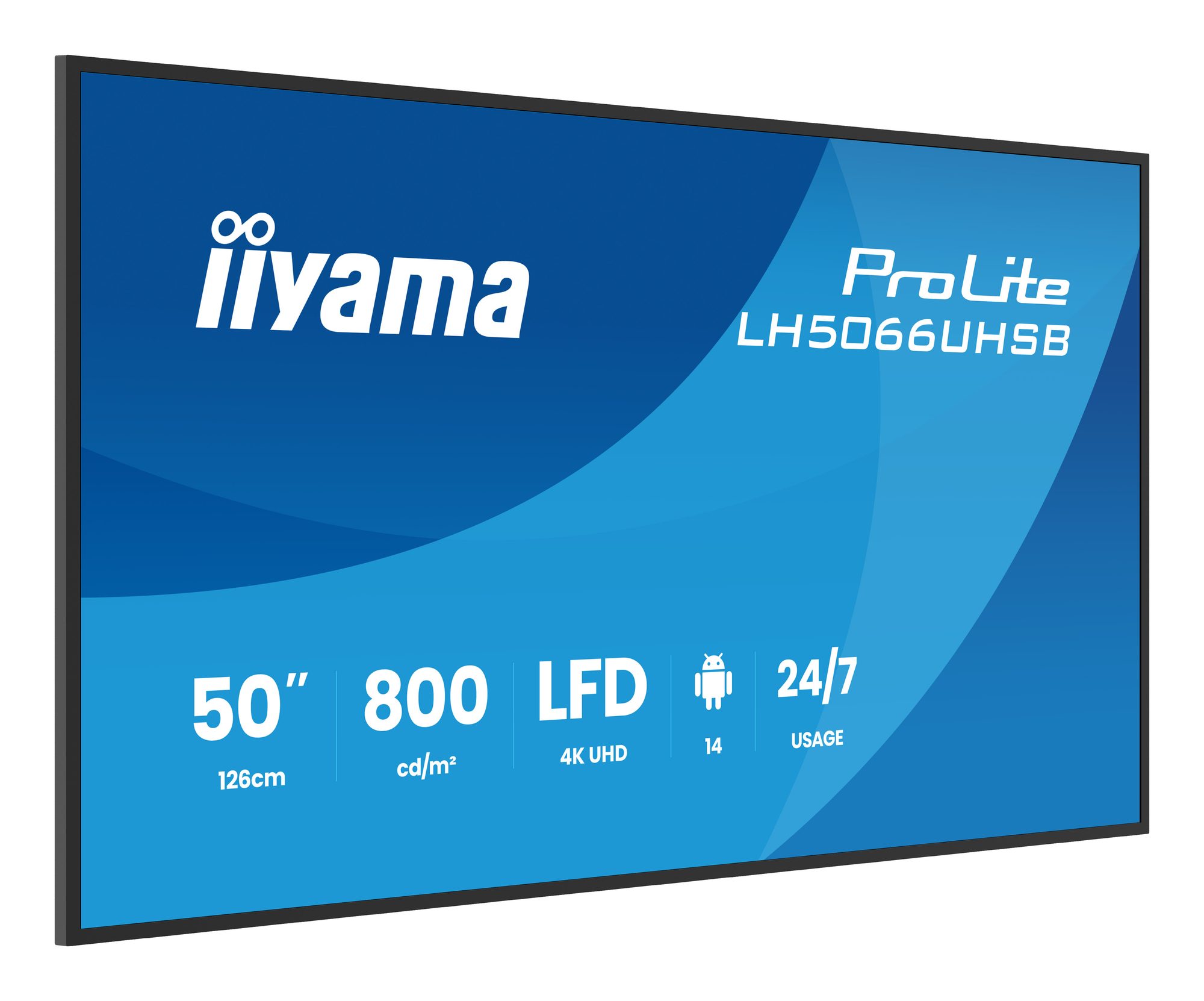 Monitor informacyjny iiyama LH5066UHSB-B1AG 50 cali - widok z przodu pod kątem