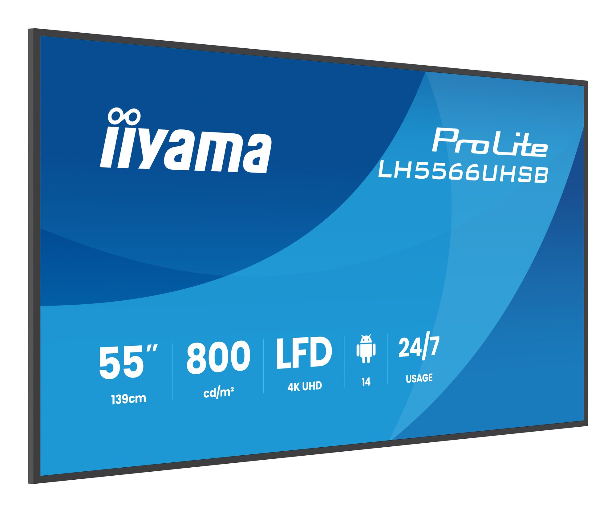 Monitor informacyjny iiyama LH5566UHSB-B1AG 55 cali - widok z przodu pod kątem