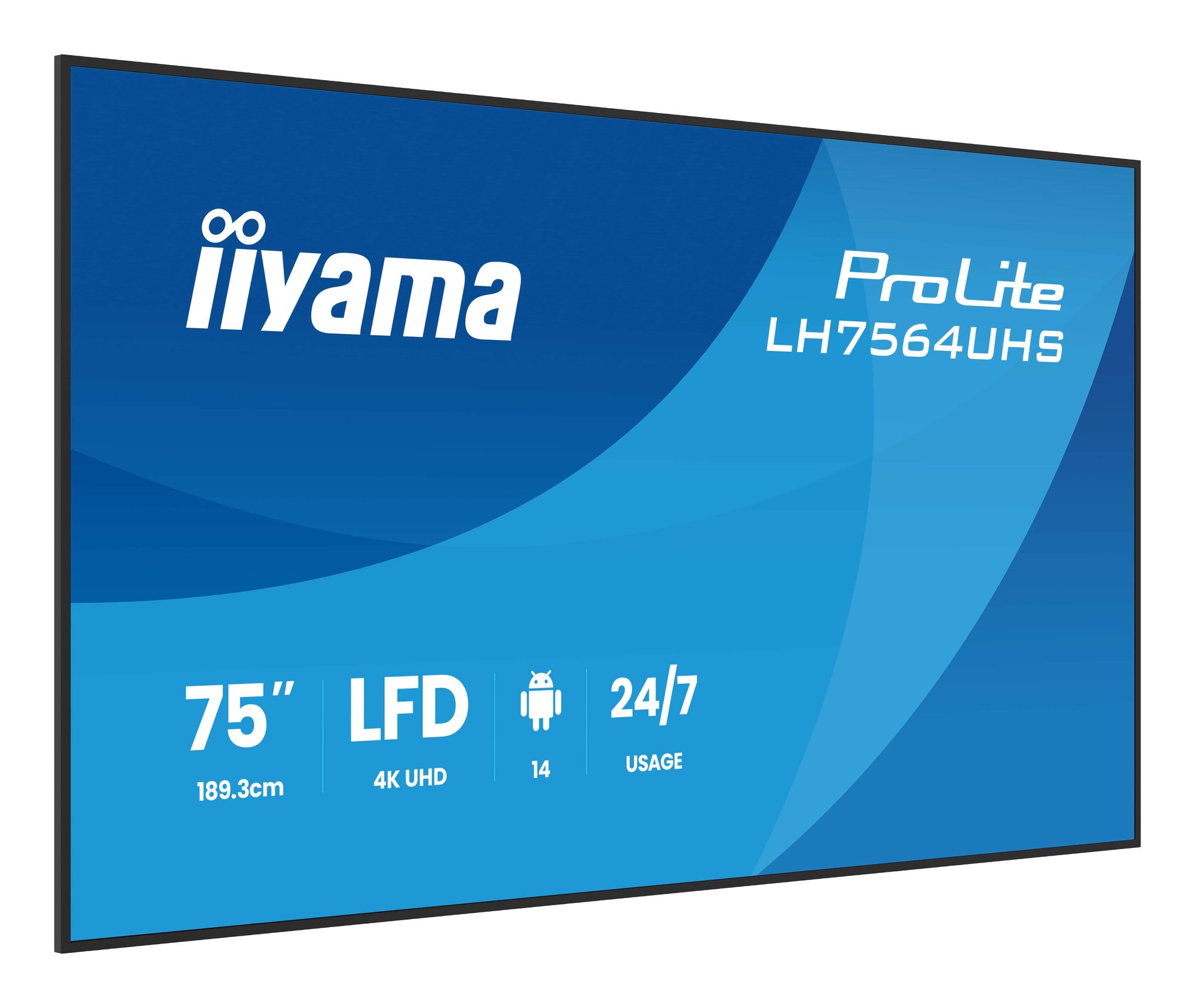 Monitor informacyjny iiyama LH7564UHS-B1AG 75 cali - widok z przodu pod kątem