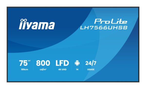Monitor informacyjny iiyama LH7566UHSB-B1AG 75 cali - z przodu