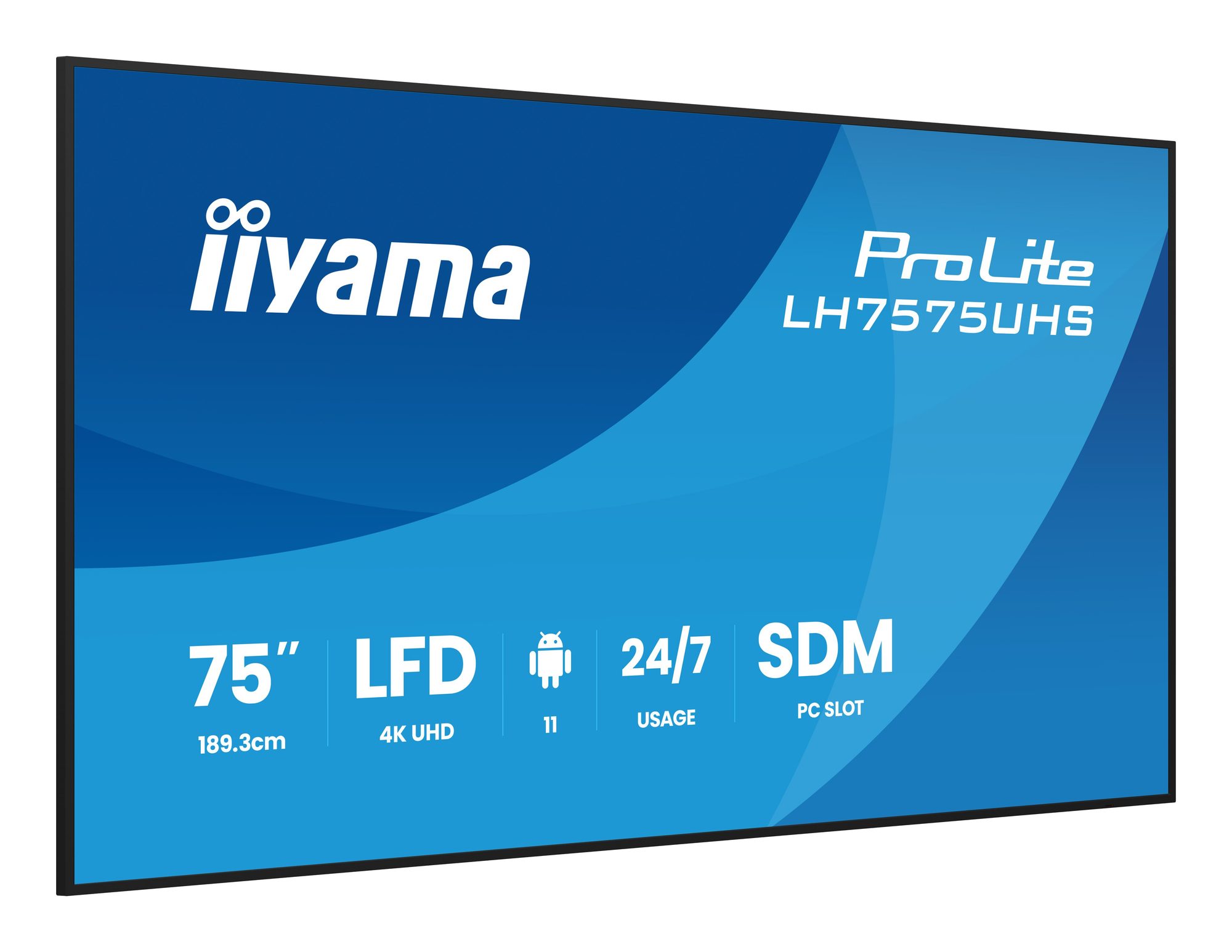 Monitor informacyjny iiyama LH7575UHS-B2AG 75 cali - widok z przodu pod kątem