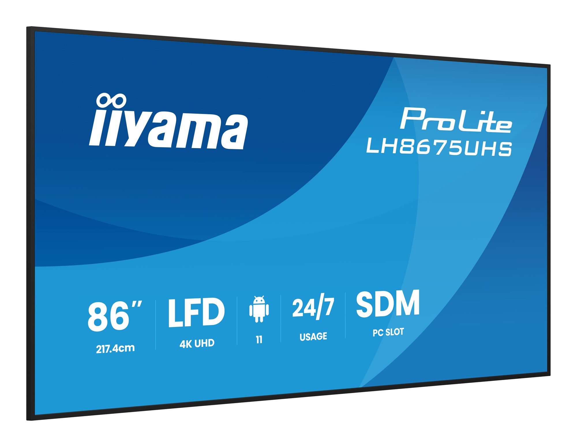Monitor informacyjny iiyama LH8675UHS-B2AG 86 cali - widok z przodu pod kątem