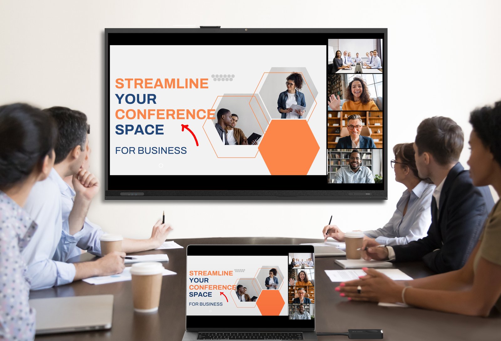 Spotkanie z prezentacją z laptopa na monitorze interaktywnym Innex CT86