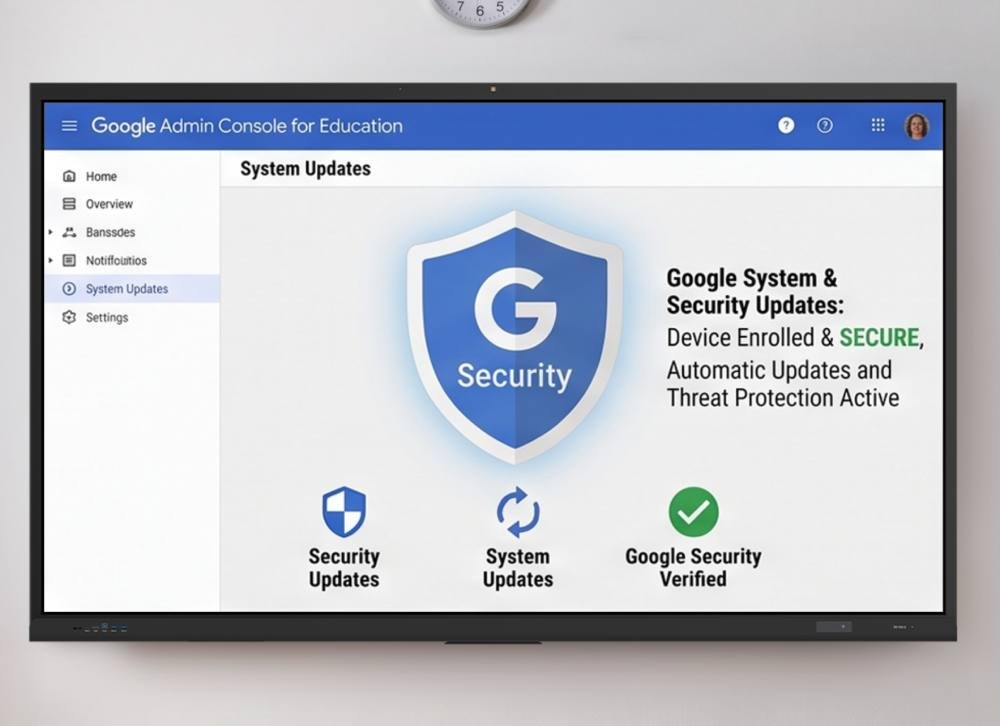 Aktualizacje zabezpieczeń Google na monitorze interaktywnym Innex EU75 Lite