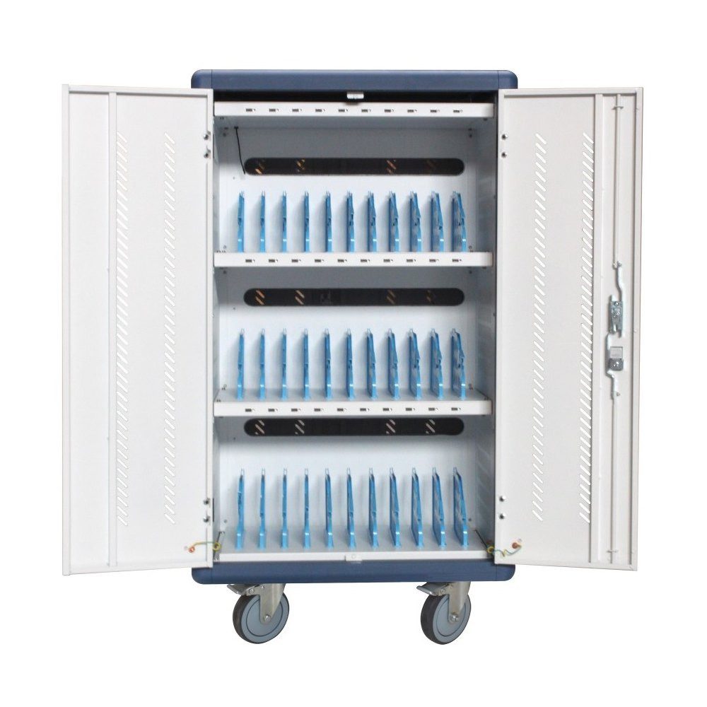 Szafa do ładowania 30 laptopów i tabletów Techly I-CABINET-30DUTY z otwartymi drzwiami